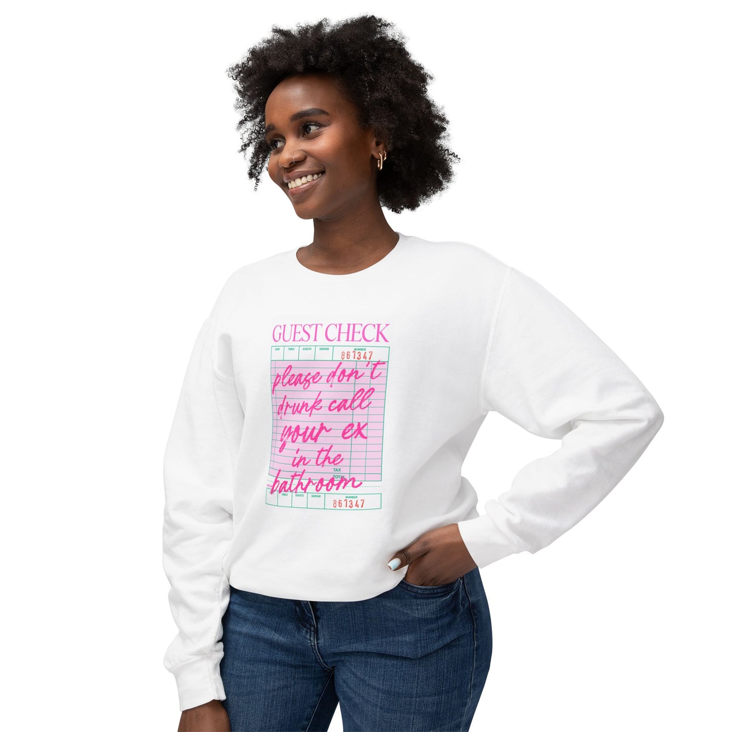 Guest Check Funny Unisex Lightweight Crewneck Sweatshirt, Comfy Casual Wear, Gift for Waitstaff, Perfect for Everyday & Work