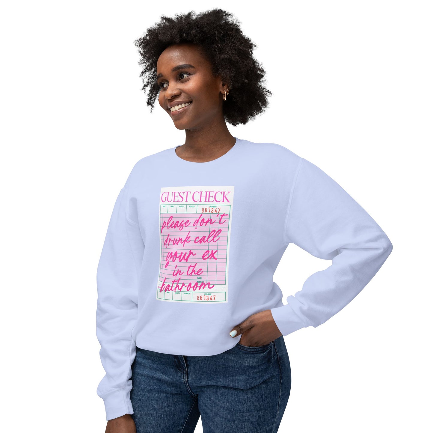Guest Check Funny Unisex Lightweight Crewneck Sweatshirt, Comfy Casual Wear, Gift for Waitstaff, Perfect for Everyday & Work