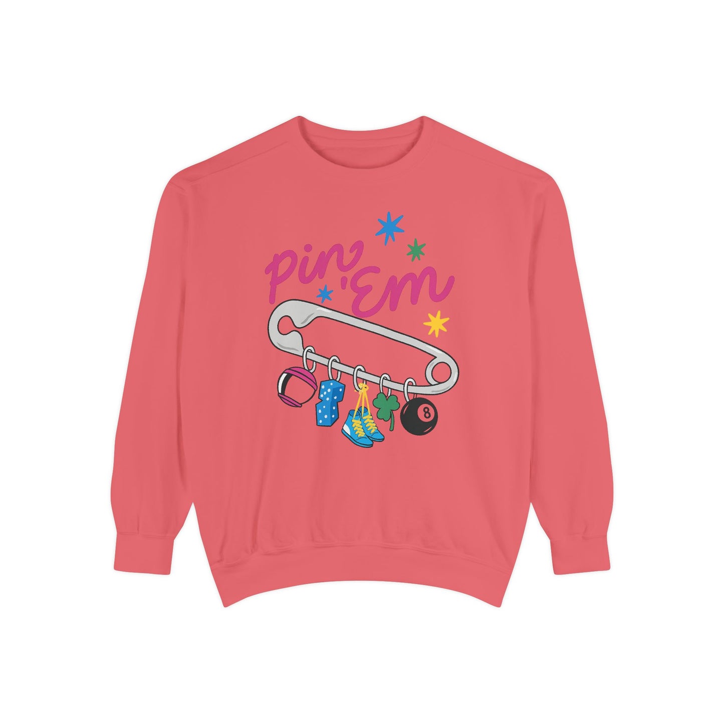 Pin ’Em Comfort Colors® Sweatshirt – Retro Safety Pin Charm Crewneck