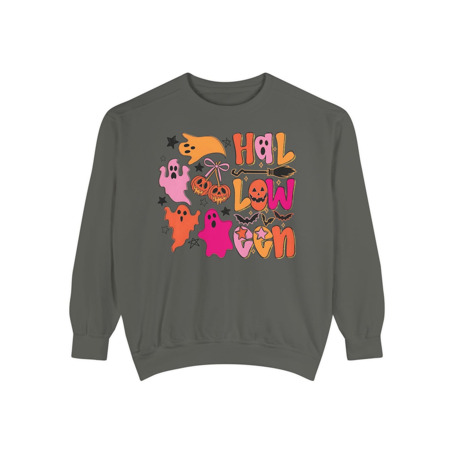 Retro Halloween Ghosts & Pumpkins Comfort Colors® Sweatshirt – Cute Spooky Season Graphic Crewneck