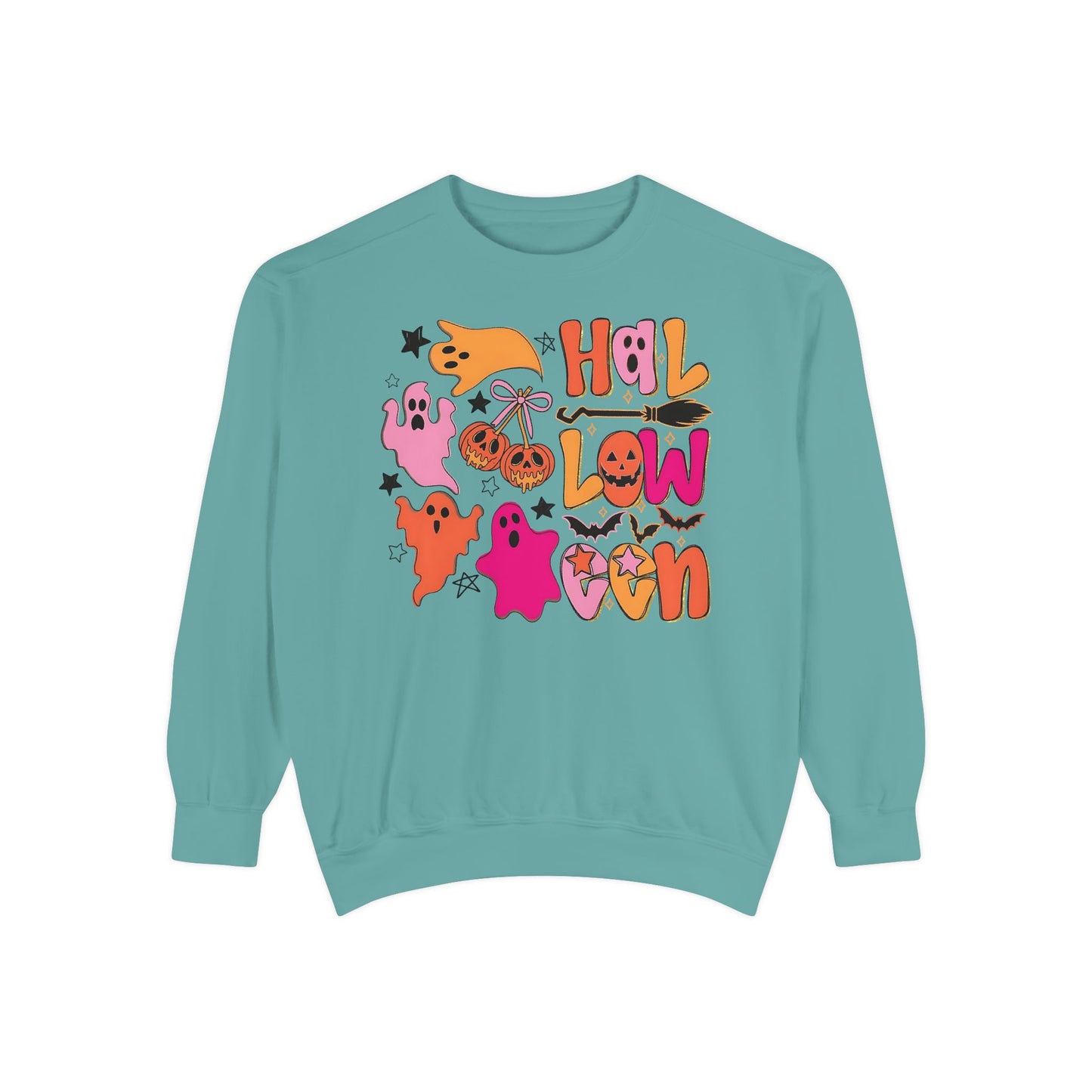 Retro Halloween Ghosts & Pumpkins Comfort Colors® Sweatshirt – Cute Spooky Season Graphic Crewneck