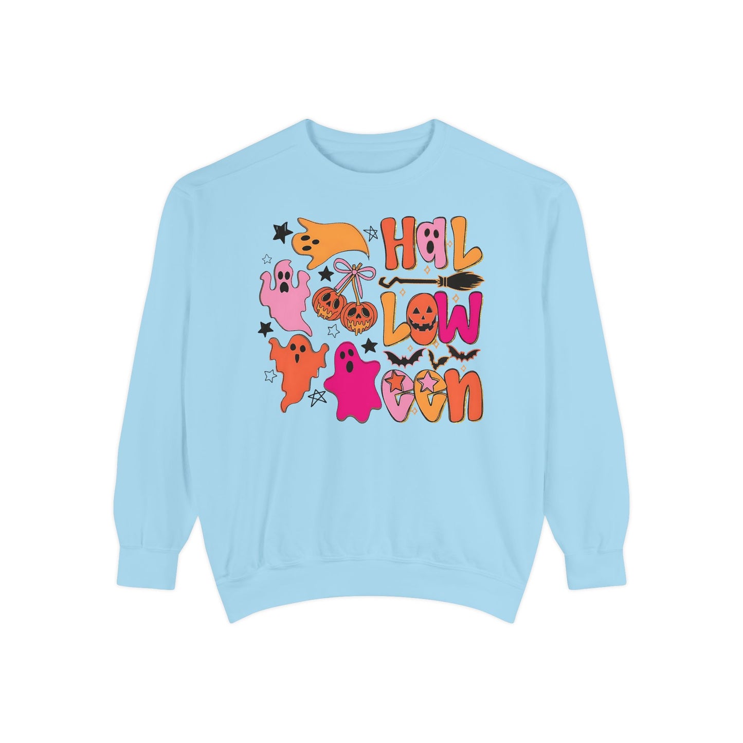Retro Halloween Ghosts & Pumpkins Comfort Colors® Sweatshirt – Cute Spooky Season Graphic Crewneck