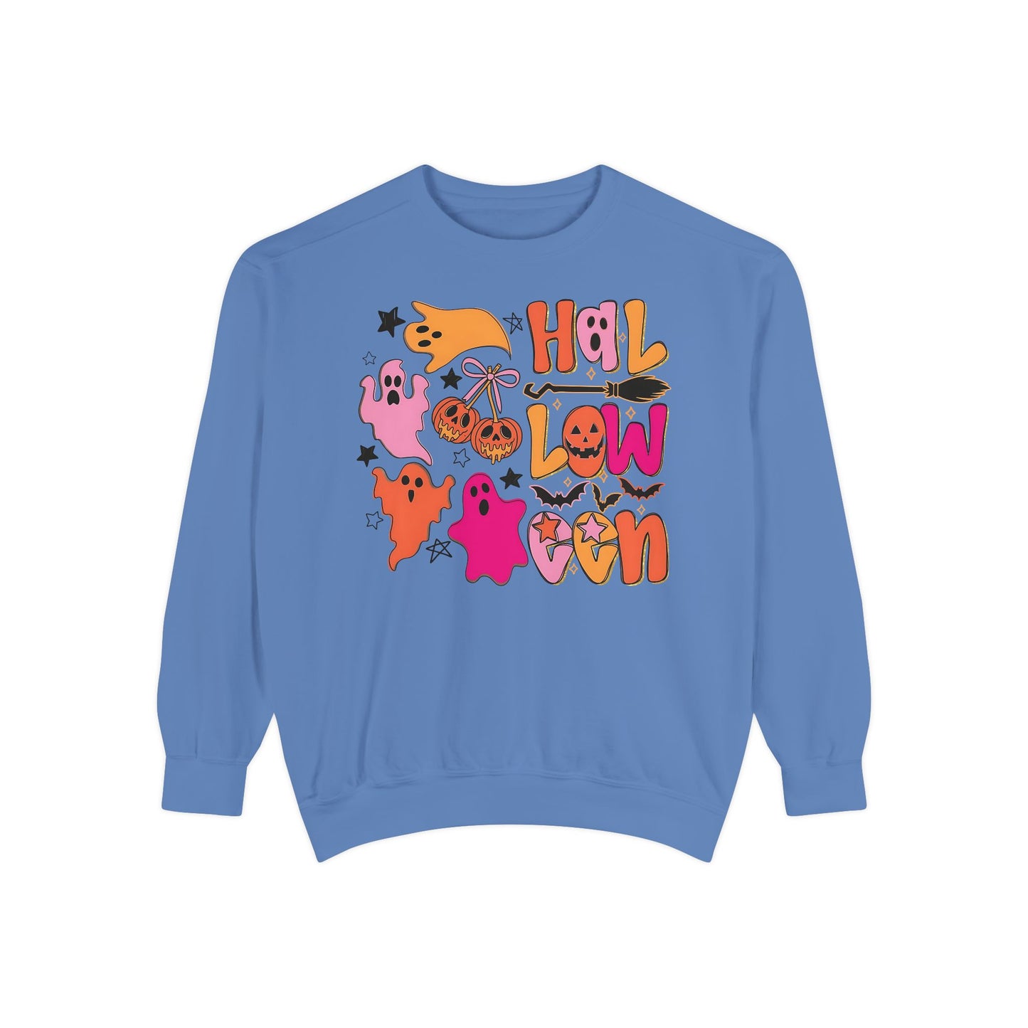Retro Halloween Ghosts & Pumpkins Comfort Colors® Sweatshirt – Cute Spooky Season Graphic Crewneck