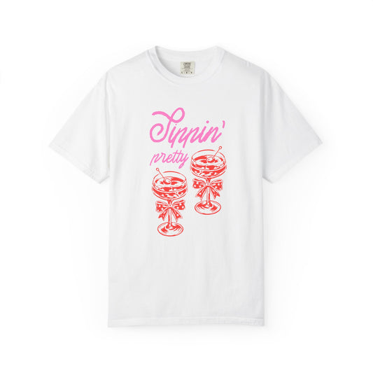 Sippin' Pretty T-Shirt, Fun Casual Wear, Summer Vibe Tee, Perfect for Parties, Gifts for Friends, Relaxed Fit Fashion