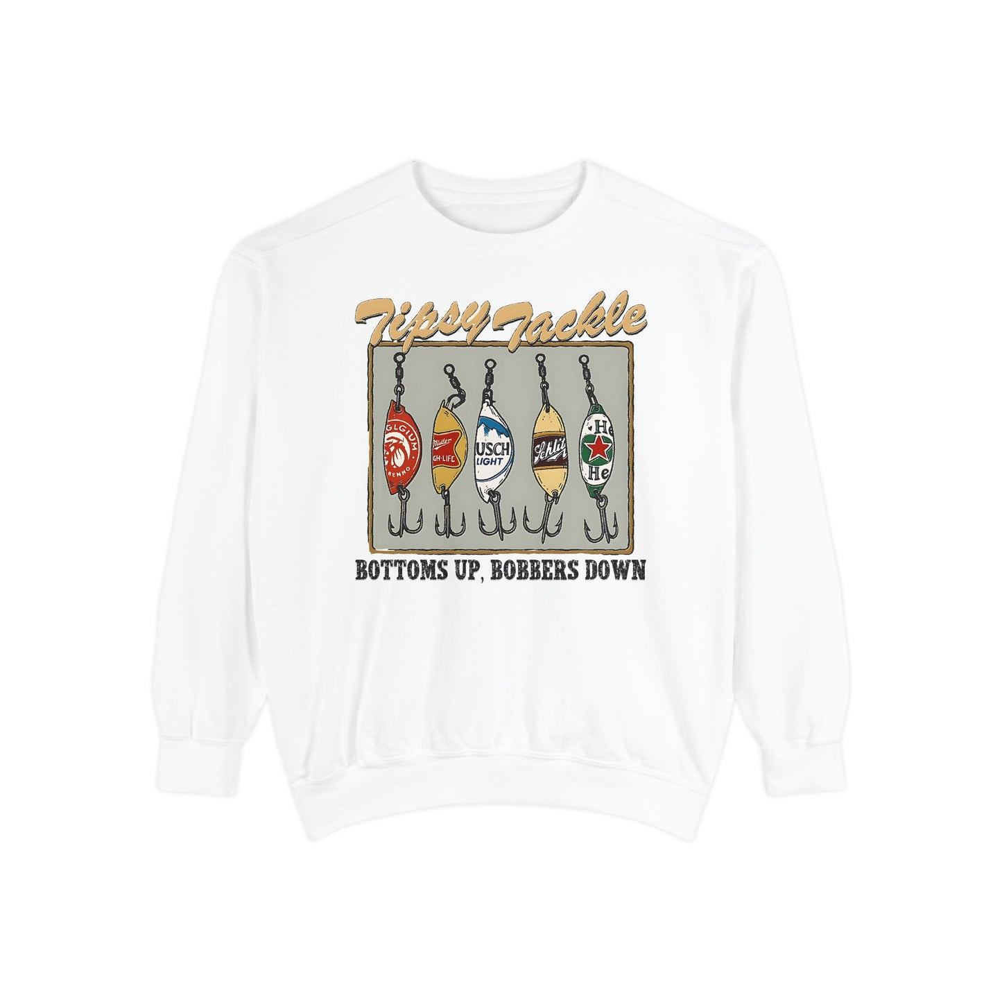 Tipsy Tackle Fishing Beer Sweatshirt – Comfort Colors® Graphic Crewneck for Lake Days & Anglers