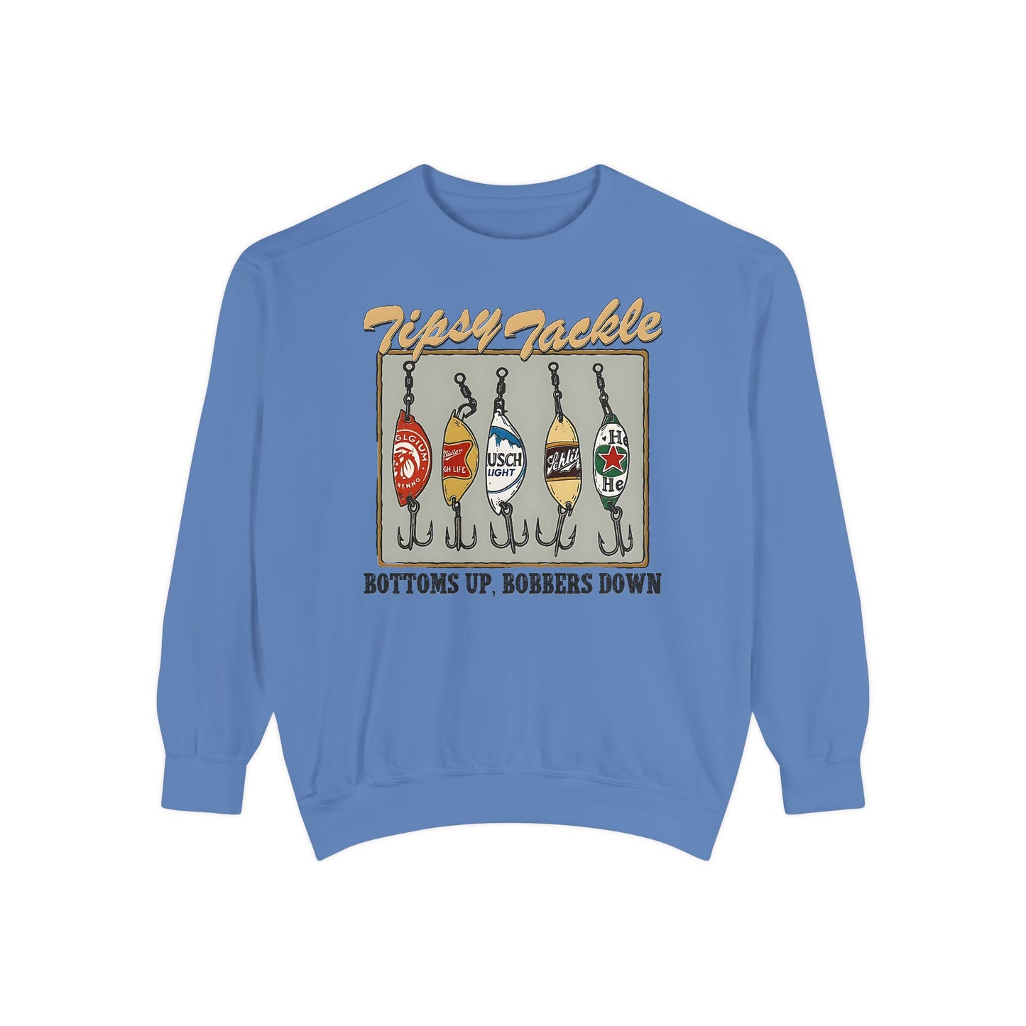 Tipsy Tackle Fishing Beer Sweatshirt – Comfort Colors® Graphic Crewneck for Lake Days & Anglers