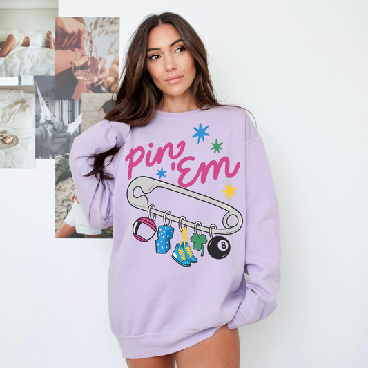 Pin ’Em Comfort Colors® Sweatshirt – Retro Safety Pin Charm Crewneck