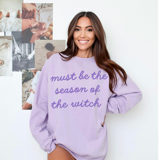 Must Be the Season of the Witch Comfort Colors® Sweatshirt – Pastel Purple Oversized Halloween Crewneck