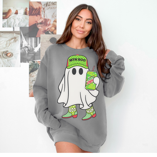 MTN BOO Comfort Colors® Sweatshirt – Mountain Dew Ghost Oversized Halloween Crewneck