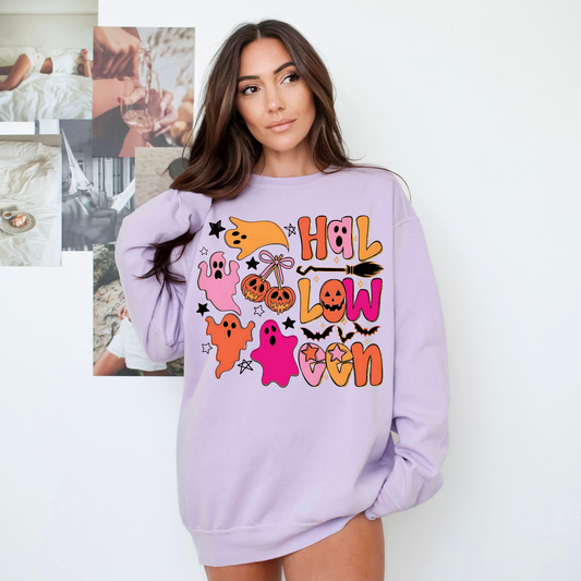 Retro Halloween Ghosts & Pumpkins Comfort Colors® Sweatshirt – Cute Spooky Season Graphic Crewneck