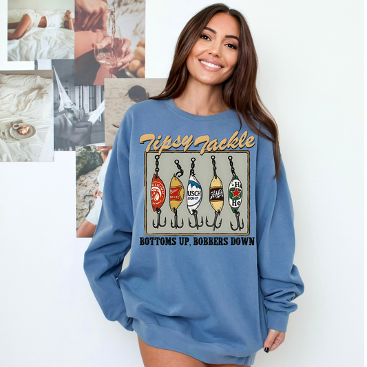 Tipsy Tackle Fishing Beer Sweatshirt – Comfort Colors® Graphic Crewneck for Lake Days & Anglers