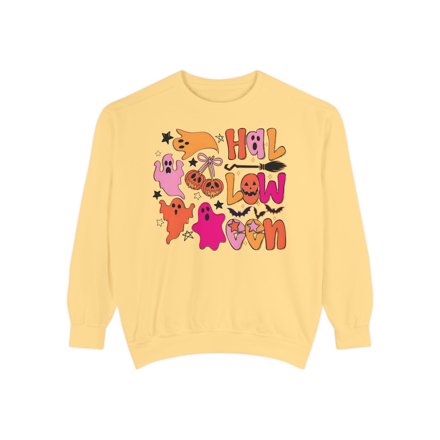 Retro Halloween Ghosts & Pumpkins Comfort Colors® Sweatshirt – Cute Spooky Season Graphic Crewneck