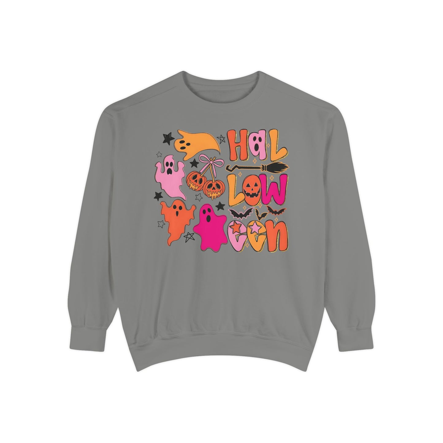 Retro Halloween Ghosts & Pumpkins Comfort Colors® Sweatshirt – Cute Spooky Season Graphic Crewneck