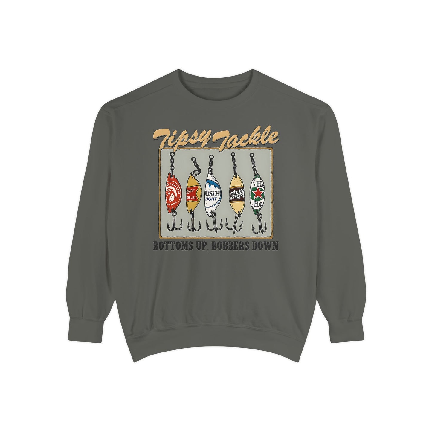 Tipsy Tackle Fishing Beer Sweatshirt – Comfort Colors® Graphic Crewneck for Lake Days & Anglers