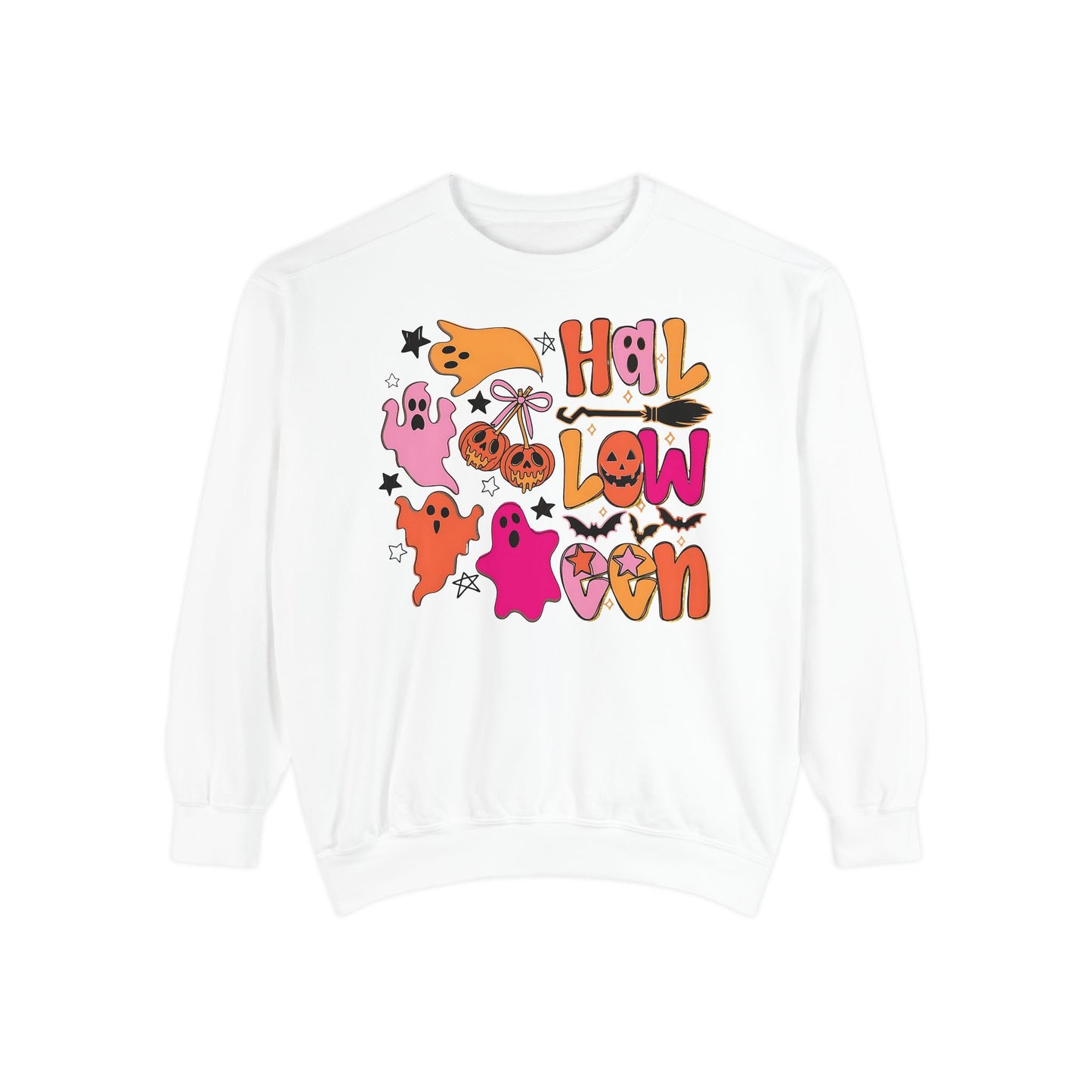Retro Halloween Ghosts & Pumpkins Comfort Colors® Sweatshirt – Cute Spooky Season Graphic Crewneck