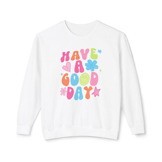 Happy Vibes Sweatshirt: Unisex Lightweight Crewneck, Casual Wear, Gift for Friends, Birthday, Everyday Comfort, Positive Message