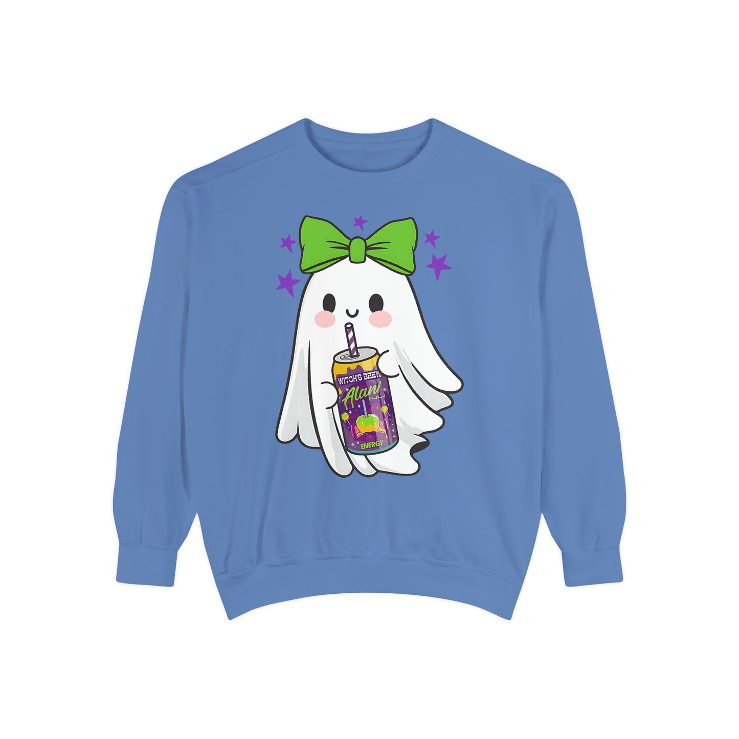 Green Bow Ghost Halloween Comfort Colors® Sweatshirt – Cute Spooky Season Crewneck
